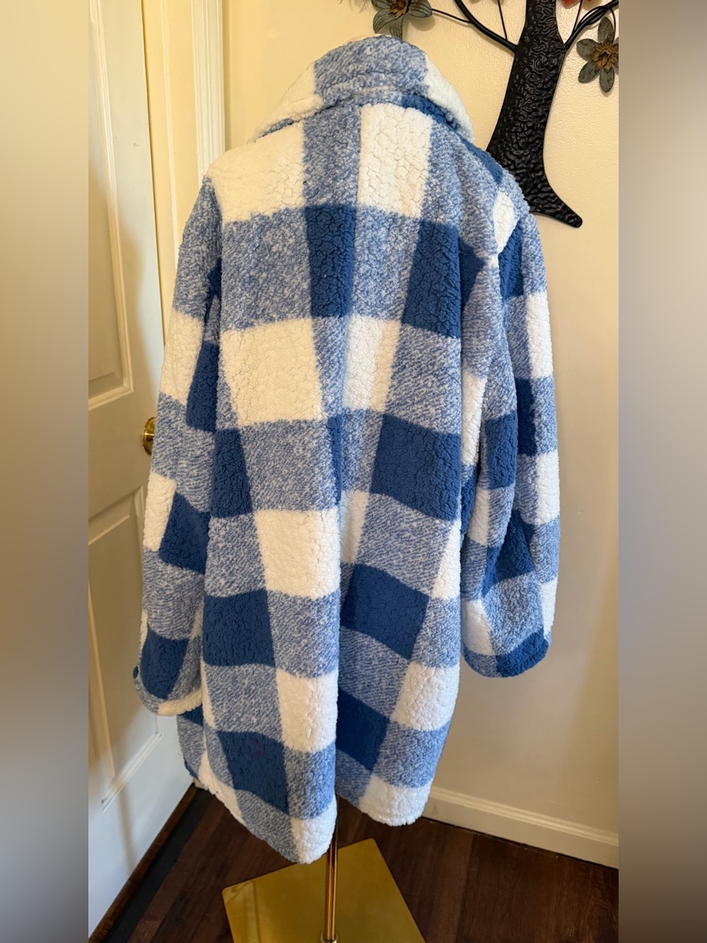 Blue and White Plaid Sherpa Coat by Sabrina Lauren - Picture 7 of 7